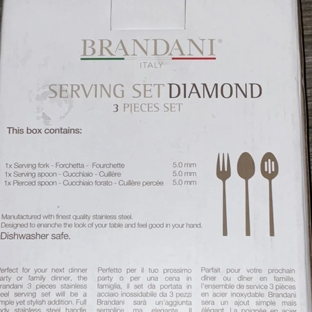 BRANDANI ITALY DIAMOND HOTEL COLLECTION 3 pc STAINLESS STEEL SERVING SET NEW